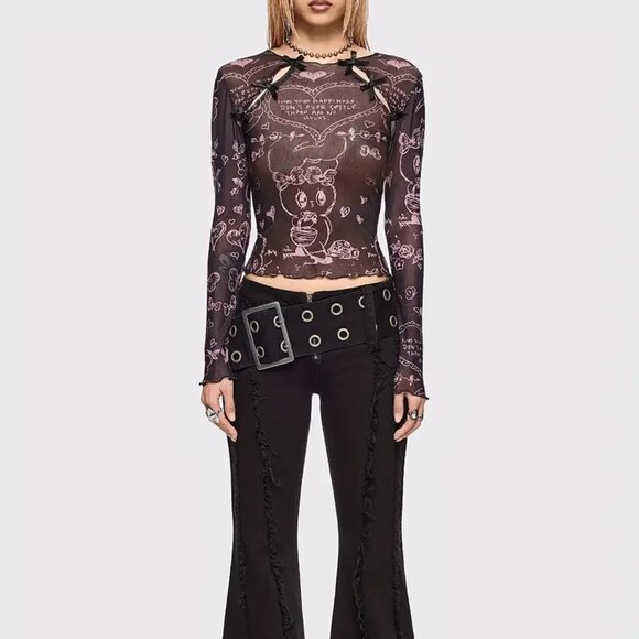 Dark Chocolate Mesh Bodycon T-Shirt - Picture 4 of 4